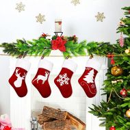 Zhanmai Christmas Stockings 4 Pieces 18 Inches Christmas Stockings Fireplace Hanging Cuff Stockings Burlap Large Plush Holiday Stockings Rustic Farmhouse Stockings for Family Holiday Party