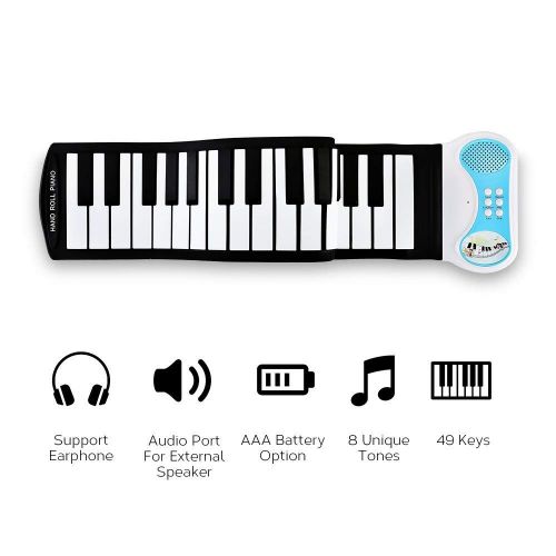  Zhao Xiemao Keys Portable Roll up Piano Kids 49-Key Flexible Roll-Up Educational Electronic Digital Music Piano Keyboard w Recording Feature, 8 Different tones, 6 Educational Demo Songs & Bui