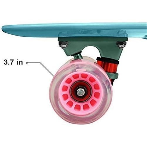  Zhengji Cruiser Skateboard 22 inch for Beginners with LED Light Up Wheels, Funny Cool Mini Skating Board 22 inch for Kids Boy Girl 7-14, Skateboard with Carrying Bags