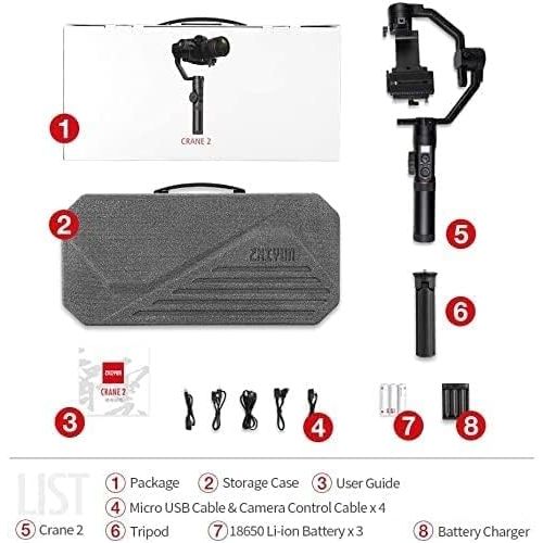  Zhiyun Crane 2 [Official] Handheld Gimbal Stabilizer for DSLR &Mirrorless Camera Like Sony A7M3 A7R3 A7 III A9 Nikon D850 Panasonic S1 GH5s Canon 5D4 5DIV 5DIII 5D3 EOS R