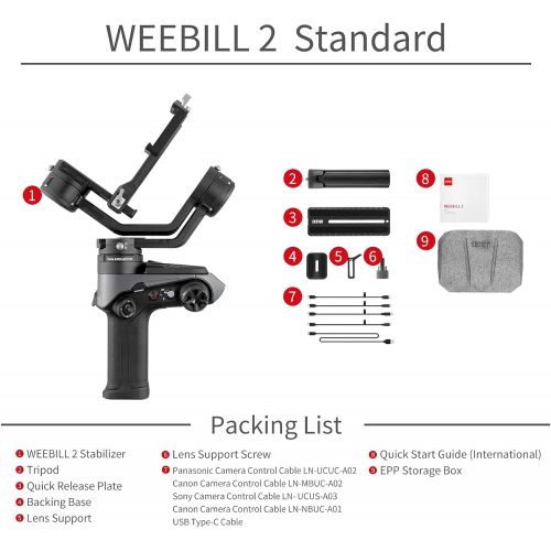  Zhiyun Weebill 2 Gimbal Stabilizer for DSLR Cameras / Mirrorless 3-Axis Handheld Professional Video Stabilizer for Sony Nikon Canon Fuji Olympus Panasonic LUMIX Blackmagic 6K 4K S