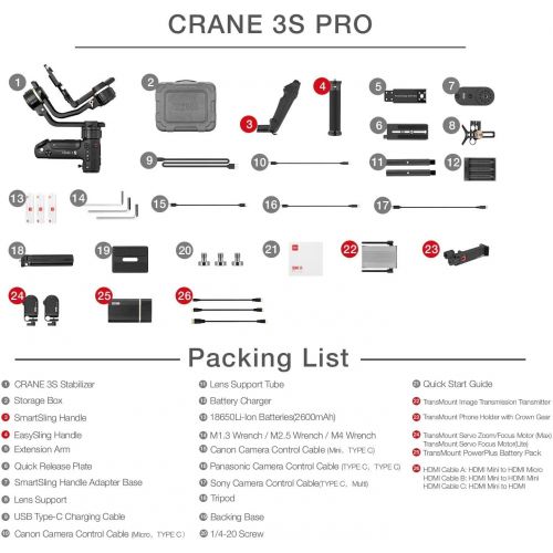  Zhiyun Crane 3S Pro Kit [Official] Handheld 3-Axis Gimbal Stabilizer for DSLR Cinema Cameras and Camcorder (PRO Package)