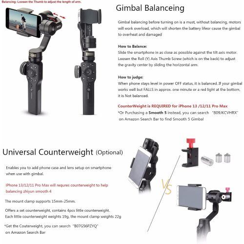  Zhiyun Smooth 4 Professional Gimbal Stabilizer for iPhone Smartphone Android Cell Phone 3-Axis Handheld Gimble Stick w/ Grip Tripod Ideal for Vlogging YouTube Vlog TikTok Instagram