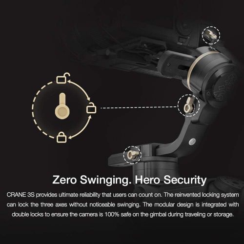  Zhiyun Crane 3S 3-Axis Handheld Gimbal Stabilizer for DSLR Cameras and Camcorder, 6.5kg Payload, Extendable Roll Axis, 12 Hours or Longer Continuous Uptime, DC-in, TransMount Smart