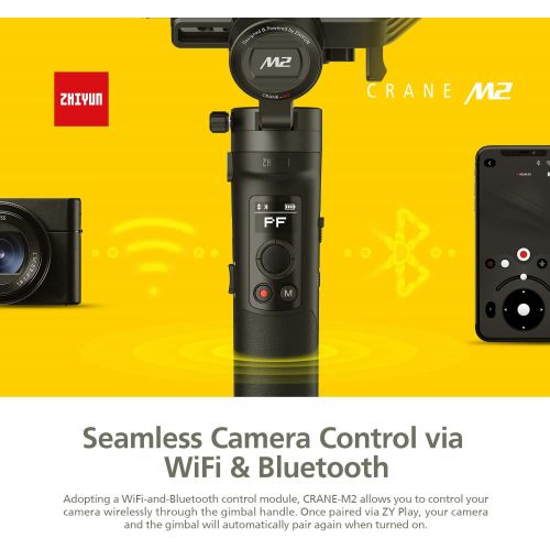  Zhiyun Crane-M2 3-Axis Handheld Gimbal Stabilizer, Zhiyun Crane M New Upgrade Version for Compact Cam, Light Mirrorless Cam, Smartphones & Action Cam, Quick On/Off, 7h Runtime, WiF