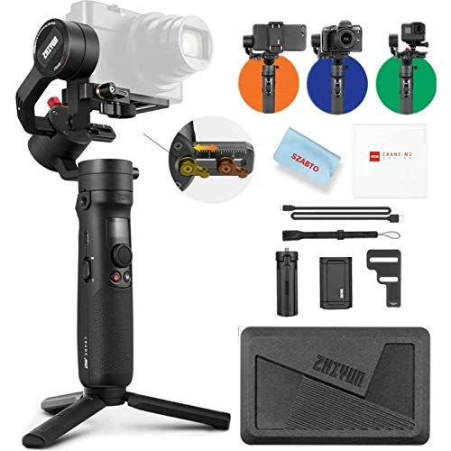  ZHIYUN Crane M2 3-Axis Gimbal Stabilizer for Light Mirrorless Camera,Action Camera,Smartphone,for Sony A6000,A6300,A6500,RX100M,GX85,Gopro Hero 5/6/7,iPhone Xs XR,WiFi/Bluetooth Co