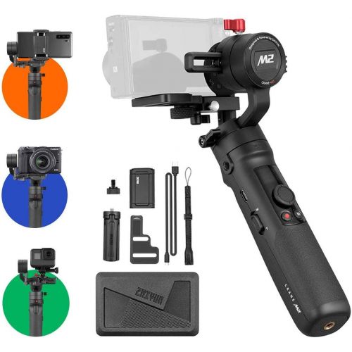  Zhiyun Crane M2 Gimbal [Official Dealer], 3 Axis Handheld Stabilizer for Sony A6000/A6300/A6400/A6500/Canon M6/G7 X Mark II, For GoPro Hero 7/6/5, For Smartphones, Quick On/Off, 72