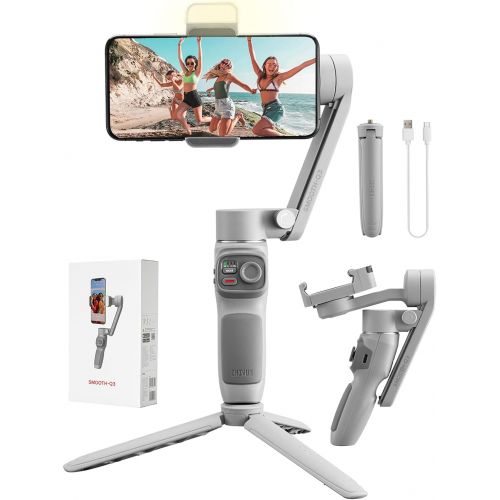  Zhiyun Smooth Q3 Handheld 3-Axis Smartphone Gimbal Stabilizer with Grip Tripod Vlog LED Fill Light Compatible with iPhone 12 11 PRO MAX X XR XS Smartphone with Gesture Control,Obje