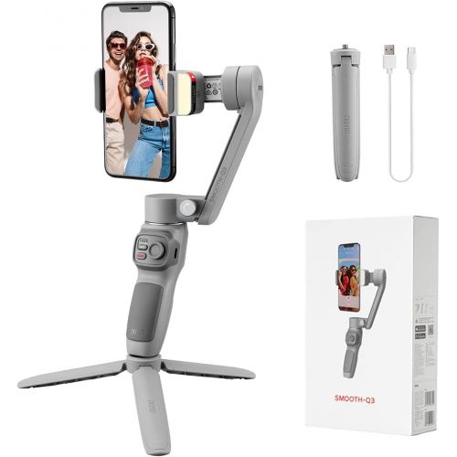  Zhiyun Smooth Q3 Gimbal stabilizer for Smartphones, Phone Gimbal with Fill Light, Tripod, 3-Axis Gimbal for iPhone 12 11 Pro Max X XR XS, Vlogging YouTube TikTok Instagram Live Vid