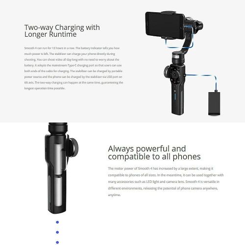  Zhi yun Zhiyun Smooth 4 Case Kit, Zhiyun Smooth Q Upgraded Version, 3 Axis Handheld Smartphone Gimbal, Focus Pull & Zoom Capability, Timelapse Expert, Object Tracking, 12h Runtime, Phonego