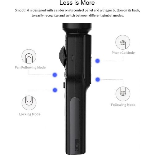 Zhiyun Smooth 4 3 Axis Handheld Gimbal Stabilizer, Focus Pull & Zoom Capability, Timelapse Expert, Object Tracking, Two-Way Charging & 12h Runtime, Phonego Mode for Instant Scene T