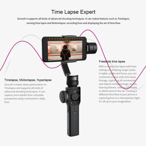  Zhiyun Smooth 4 3 Axis Handheld Gimbal Stabilizer, Focus Pull & Zoom Capability, Timelapse Expert, Object Tracking, Two-Way Charging & 12h Runtime, Phonego Mode for Instant Scene T