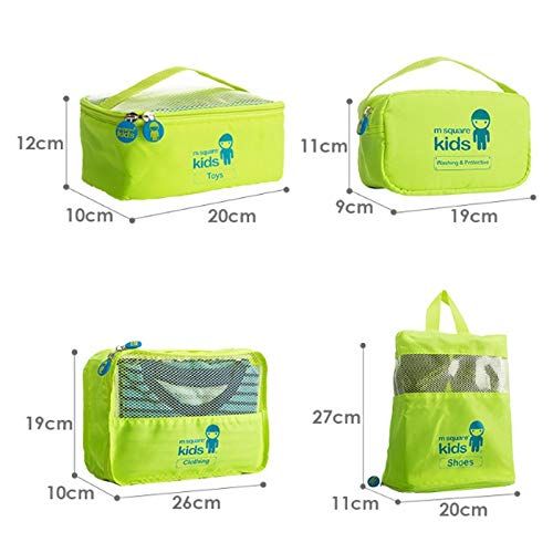 Zhijie-snd Childrens Travel Storage Wash Bag 4 Piece Set Travel Set Clothing Finishing Care Package, Kids Travel Organiser(Clothing Bag/Nursing Bag/Toy Bag/Shoe Bag) (Color : Fluorescent Yell