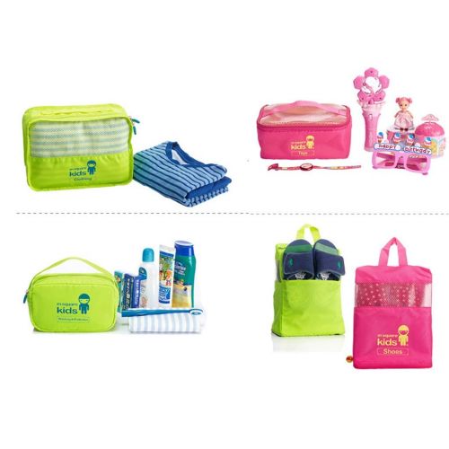  Zhijie-snd Childrens Travel Storage Wash Bag 4 Piece Set Travel Set Clothing Finishing Care Package, Kids Travel Organiser(Clothing Bag/Nursing Bag/Toy Bag/Shoe Bag) (Color : Fluorescent Yell