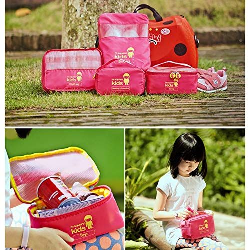  Zhijie-snd Childrens Travel Storage Wash Bag 4 Piece Set Travel Set Clothing Finishing Care Package, Kids Travel Organiser(Clothing Bag/Nursing Bag/Toy Bag/Shoe Bag) (Color : Phosphor)
