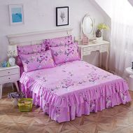 Zhiyuan Butterfly Pattern 2 Layers Ruffled Bed Skirt & 2 Pillowcases Set Purple, Queen