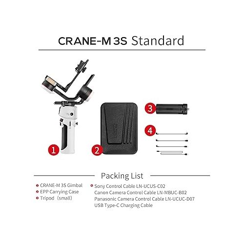지윤텍 Zhiyun Crane M3S Handheld Gimbal 3-Axis Stabilizer All in One Design for Mirrorless Cameras Like Sony,Canon,Smartphone Like iPhone,Sumsung,Action Cameras Like Gopro (Crane M3 Upgrade Version in 2023)