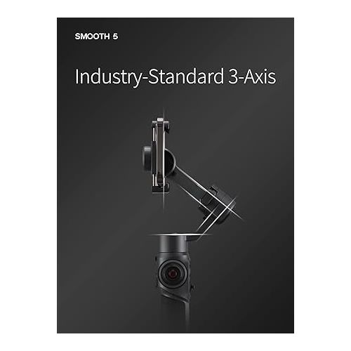 지윤텍 Zhiyun Smooth 5 Phone Gimbal, 3-Axis Handheld Smartphone Stabilizer with Grip Tripod, AI Face Tracking for iPhone Android Portable & Foldable, YouTube TikTok Video, FiLMiC Pro