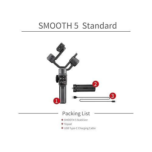 지윤텍 Zhiyun Smooth 5 Gimbal Stabilizer for Smartphone, Handheld 3-Axis Phone Gimbal, Portable Stabilizer for Vlogging, YouTube, Tiktok, Live Video Compatible with iPhone and Android