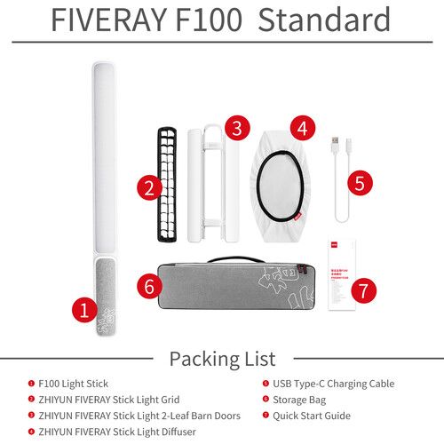 지윤텍 Zhiyun FIVERAY F100 RGB LED Light Stick (White, 19.8