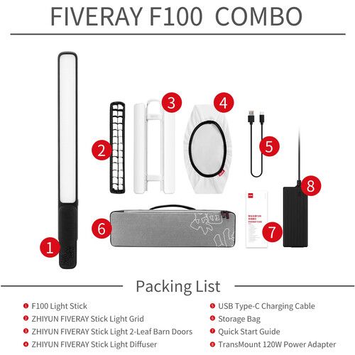 지윤텍 Zhiyun FIVERAY F100 RGB LED Light Stick Combo (Black, 19.8