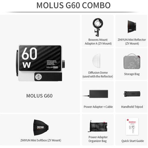 지윤텍 Zhiyun MOLUS G60 Bi-Color Pocket COB Monolight (Combo Kit)