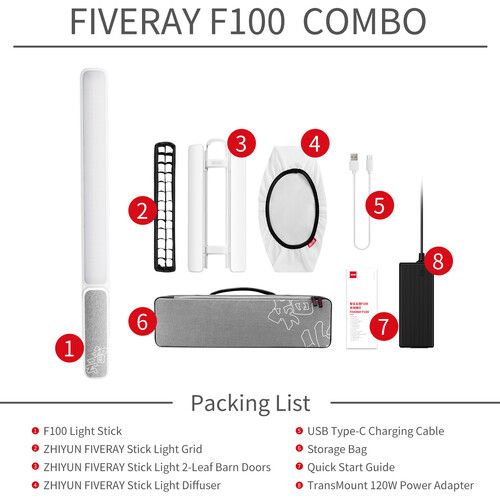 지윤텍 Zhiyun FIVERAY F100 RGB LED Light Stick Combo (White, 19.8