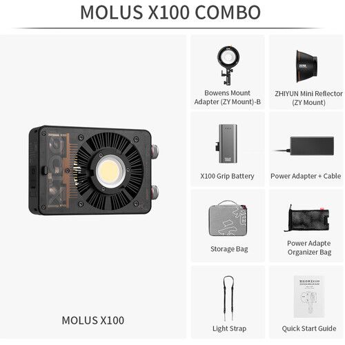 지윤텍 Zhiyun MOLUS X100 Bi-Color Pocket COB Monolight (Combo Kit)