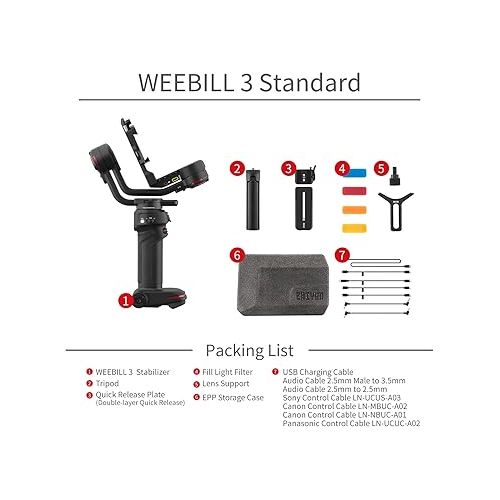 지윤텍 Zhiyun Weebill 3 Gimbal Stabilizer for DSLR/Mirrorless Cameras 3-Axis Handheld Professional Video Stabilizer for Sony Nikon Canon Fuji Olympus Panasonic LUMIX