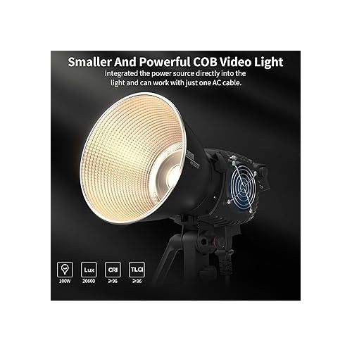 지윤텍 ZHIYUN MOLUS B100 100W COB LED Video Light 2700K-6500K CRI 96+ TLCI 96+ 20600 Lux/1M App Control 13 Scene Effects Bowens Mount Silent Continuous Output Lighting for Photography Studio Film Light