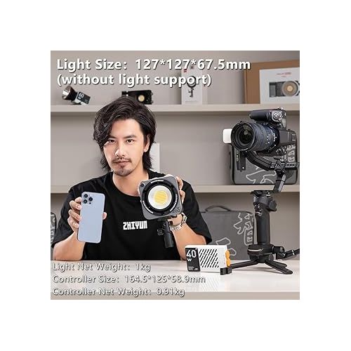 지윤텍 Zhiyun LED Video Light MOLUS G200 COB Light - 300W Peak Output with MAX Extreme Mode, Supports Seamless CCT and DMI Adjustment Perfect for Studios, Live Streaming Rooms, and Movie Sets.