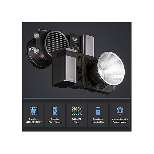 지윤텍 Zhiyun Molus X100 Pro 100W LED Video Light CCT 2700K~6500K CRI≥95 TLCI≥97 ZY Mount App Control Music Mode Continuous Lighting w/Bowens Mount Adapter + ZY Mount Softbox + 15600mAh Grip Battery