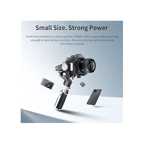 지윤텍 Zhiyun Crane M2S Gimbal w/Go Pro Mount + Phone Holder 3-Axis Stabilizer for Lightweight Mirrorless DSLR,Action Camera,GoPro Hero 10/9/7/6/5,iPhone 13 Pro Max 12/11 SE Smartphone Cell Phone Crane M2 S