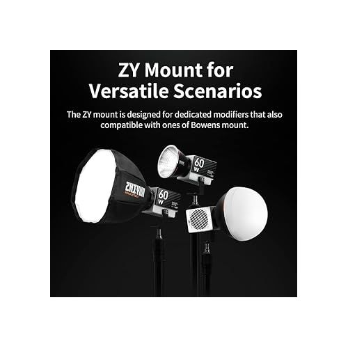 지윤텍 ZHIYUN Molus G60 Video Light, 60W Pocket COB Light with Bluetooth App Control, 2700K-6500K, CRI 96+/TLCI 97+, Portable Camera Light for TikTok, Vlogging, Video Conference, Standard