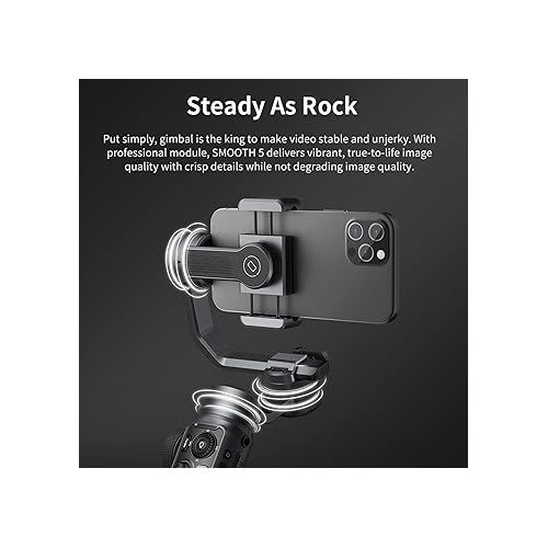 지윤텍 Zhiyun Smooth 5 Combo Gimbal Stabilizer for Smartphone, 3-Axis Portable Android and iPhone Gimbal Stabilizer with Tripod, LED Fill Light & Carrying Bag for Video Recording, Vlogging, YouTube, TikTok