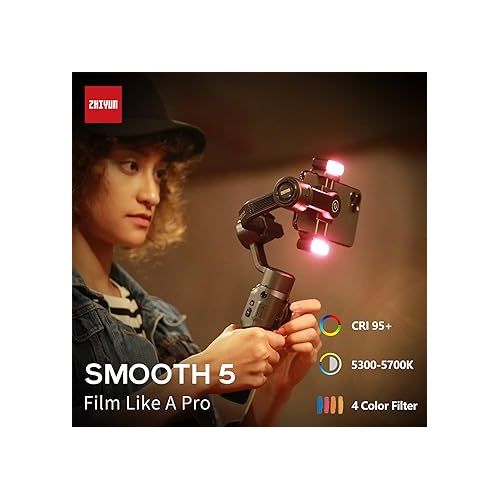 지윤텍 Zhiyun Smooth 5 Combo Gimbal Stabilizer for Smartphone, 3-Axis Portable Android and iPhone Gimbal Stabilizer with Tripod, LED Fill Light & Carrying Bag for Video Recording, Vlogging, YouTube, TikTok