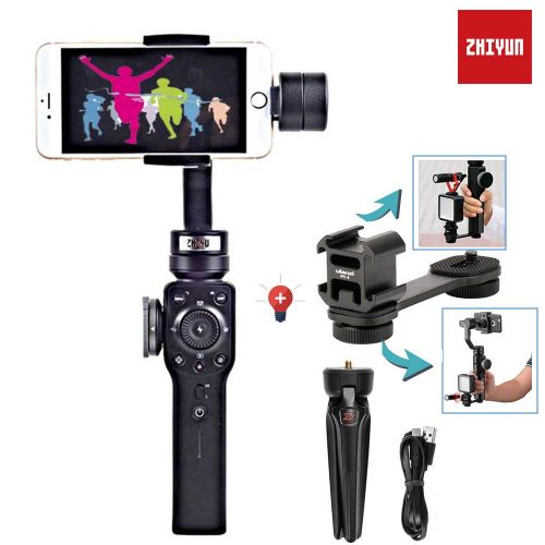  Zhiyuntech Zhiyun Smooth 4 3 Axis Handheld Gimbal Stabilizer with Triple Cold Shoe Mount Extension and Tripod for iPhone x 8 7 6plus Android Smartphone Samsung Galaxy S8 Note 8GoPro Hero 65