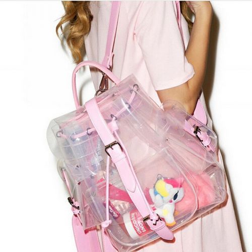  Zicac Clear BackpackDrawstring Transparent Backpack For Girls PVC Bag Satchel