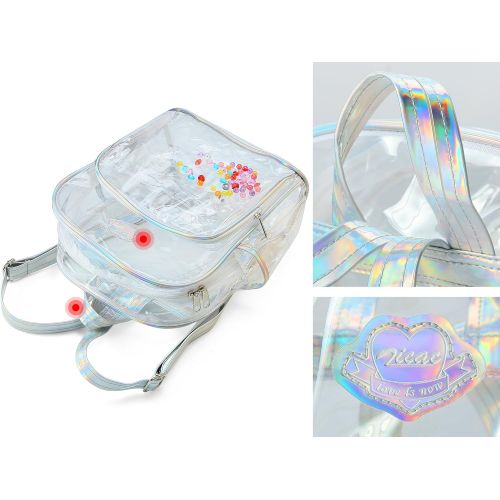  Zicac Girls Transparent Laser Sequins Backpack See Through Plastic Travel Casual Rucksack