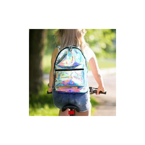  Zicac Girls Sliver Holographic Laser Leather Backpack Travel Casual Daypack (silver)