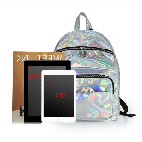  Zicac Girls Sliver Holographic Laser Leather Backpack Travel Casual Daypack (silver)