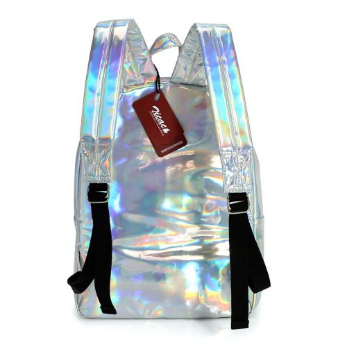  Zicac Girls Sliver Holographic Laser Leather Backpack Travel Casual Daypack (silver)