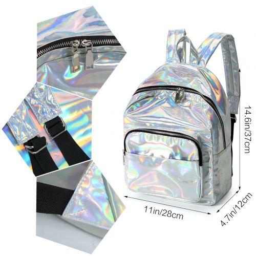  Zicac Girls Sliver Holographic Laser Leather Backpack Travel Casual Daypack (silver)