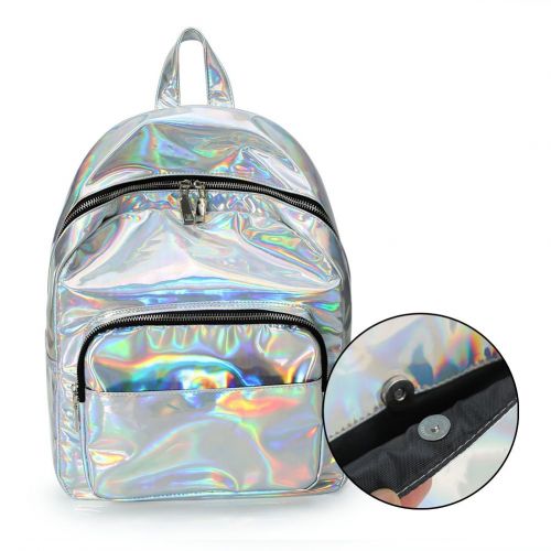  Zicac Girls Sliver Holographic Laser Leather Backpack Travel Casual Daypack (silver)