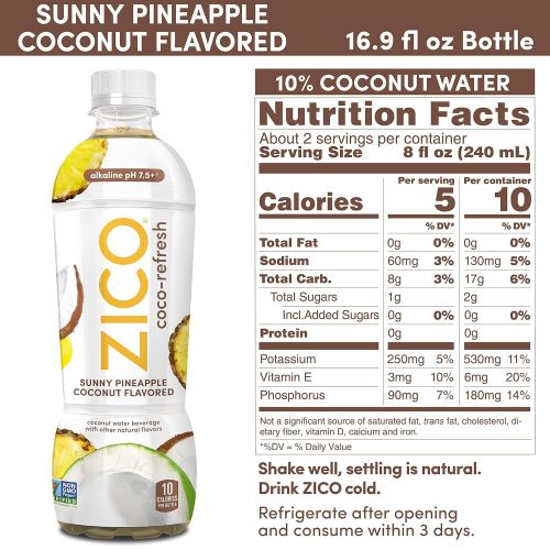  Zico Beverages ZICO Coco-Refresh Sunny Pineapple Coconut Flavored, 16.9 fl oz (Pack of 12)