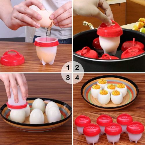  Zidiao Egg Cooker - Hard Boiled Eggs without the Shell, 6 Egg Cups,Non Stick Silicone Boiled Steamer Eggies, BPA Free