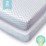 Ziggy Baby Crib Sheets, Toddler Bedding Fitted Jersey Cotton (2 Pack) Chevron, Cross, Blue/Grey