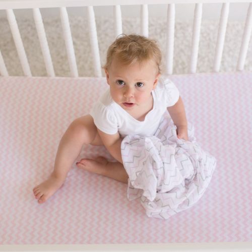  Ziggy Baby Crib Sheet, Toddler Bedding Fitted Jersey Cotton (2 Pack) Chevron, Dot, Pink/White