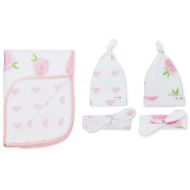 Ziggy Baby Peony & Heart 5 Piece Blanket, Hat and Headband Collection Pink White