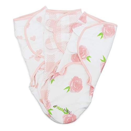  [아마존베스트]Ziggy Baby Baby Swaddle Blanket Wrap Set 3 Pack- Pink Peony, Pink Heart, Pink Buffalo Plaid